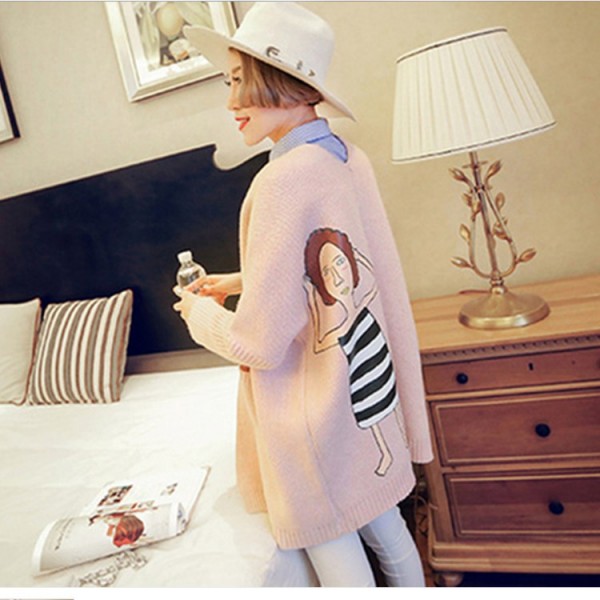 批發2015秋裝新款原創漫畫圖案粗針毛衣女外套時尚針織開衫潮爆款工廠,批發,進口,代購