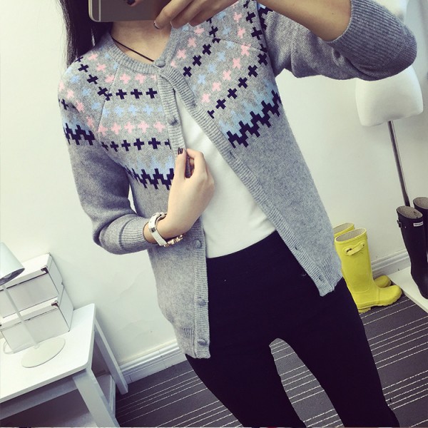 2015秋冬新款針織衫女韓版修身毛衣外套開衫長袖圓領針織衫女上衣工廠,批發,進口,代購