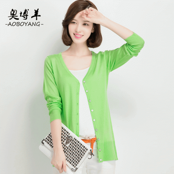 2015夏季新款純色女式針織衫 甜美中長款V領薄款顯瘦空調開衫批發工廠,批發,進口,代購