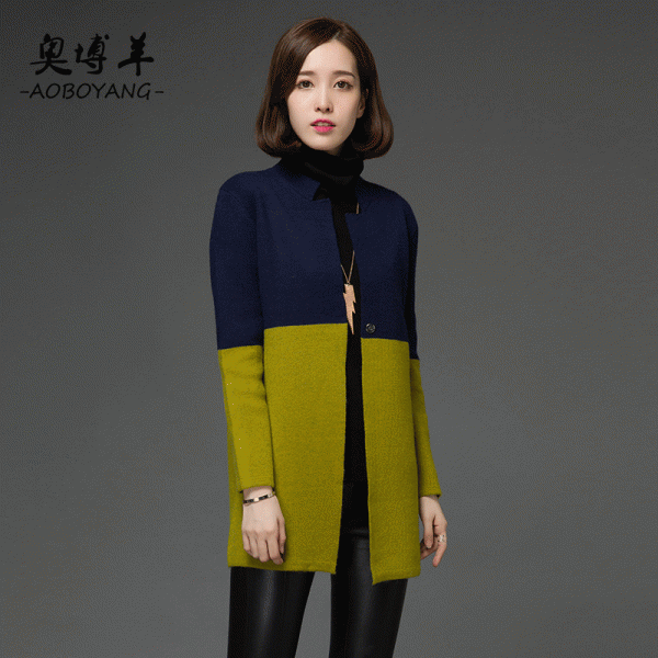 歐美風秋冬款女式條紋2015針織開衫 撞色長袖氣質女外套羊毛上衣工廠,批發,進口,代購