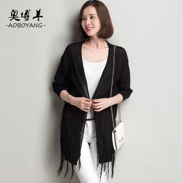 2015初秋新款純色女式針織衫 歐美風拼接V領時尚寬松羊毛開衫批發工廠,批發,進口,代購