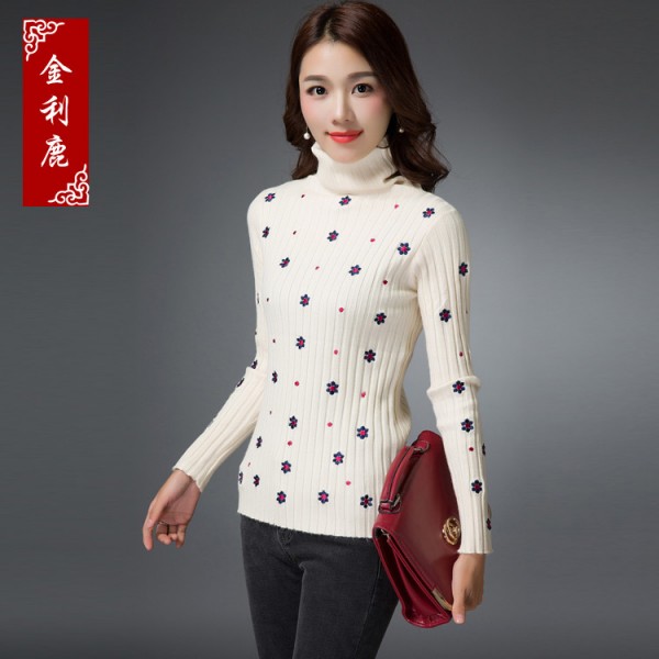 秋冬堆堆領女式套頭針織衫 甜美修身長袖彈力衫打底新品時尚女裝工廠,批發,進口,代購