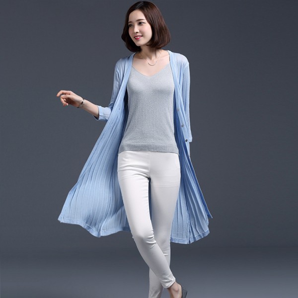 2015秋季新款韓版時尚黏膠纖維針織衫 中長款七分袖開衫針織衫女工廠,批發,進口,代購