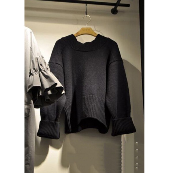 韓國東大門代購新款秋裝學院風寬松純色百搭長袖毛衣女圓領針織衫工廠,批發,進口,代購