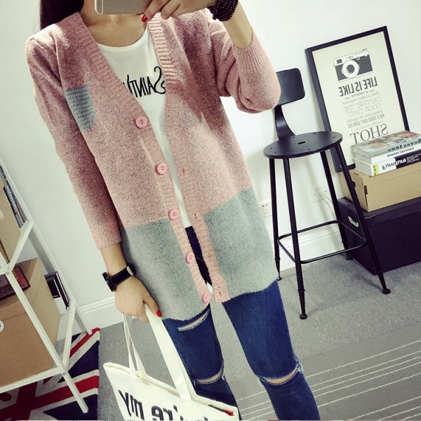 2015秋冬新款針織衫女韓版毛衣外套單排扣中長款針織開衫女裝上衣工廠,批發,進口,代購