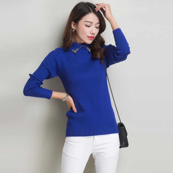 批發女式針織衫秋冬新款長袖半高領打底衫套頭修身毛衣純色女裝工廠,批發,進口,代購