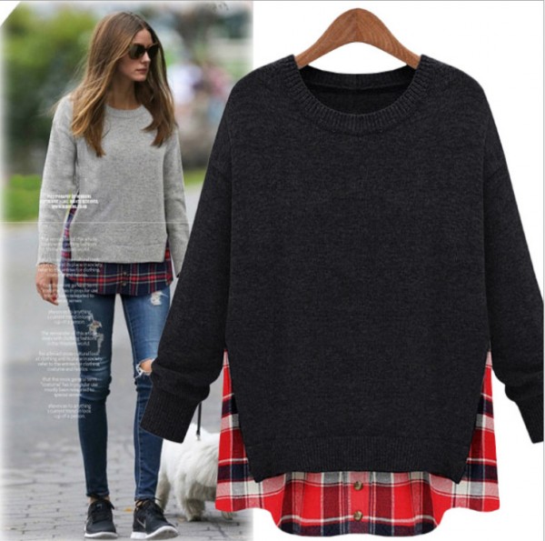 歐洲站2015秋冬季新款寬松假兩件大碼女裝歐美長袖針織衫上衣批發工廠,批發,進口,代購