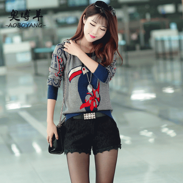 2015秋冬新款韓版針織衫 時尚撞色經典圓領羊毛厚保暖打底上衣工廠,批發,進口,代購