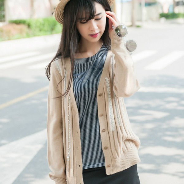 2015秋季新品女式針織衫文藝范立體花邊螺紋條兔毛開身毛衣3063工廠,批發,進口,代購