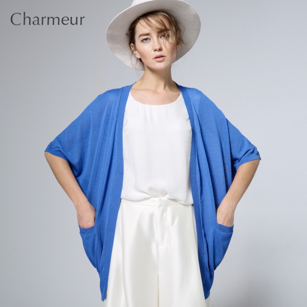 2015春夏新款亞麻百搭短袖輕薄透氣彈力蝙蝠袖中長款針織衫開衫工廠,批發,進口,代購