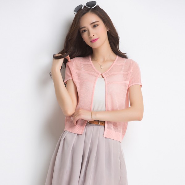 2015歐洲站夏季新款短袖小披肩 甜美鏤空針織衫 短款 小開衫純色工廠,批發,進口,代購