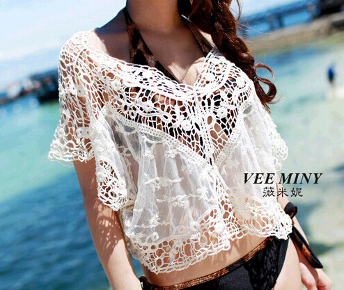 637夏季新款寬松大碼針織衫蝙蝠袖蕾絲鉤花鏤空套頭罩衫工廠,批發,進口,代購