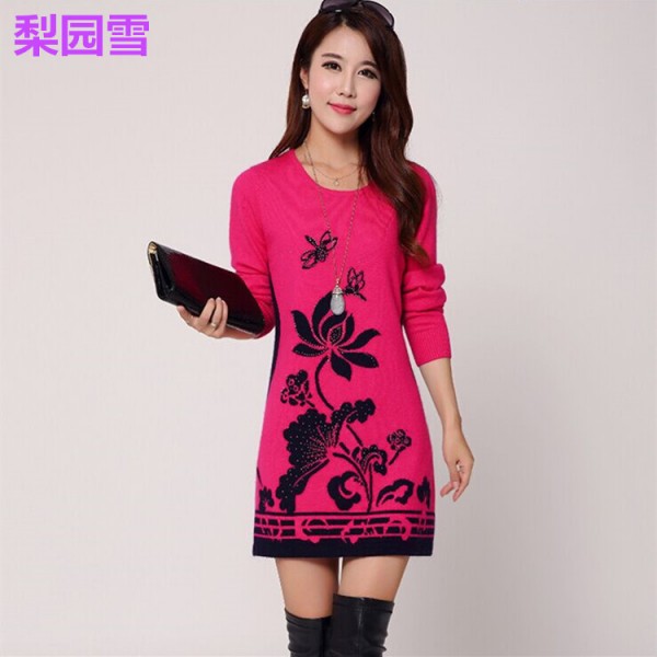 2015新款貂絨毛衣女簡約花朵針織衫女式套頭貂絨打底衫秋冬女裝工廠,批發,進口,代購
