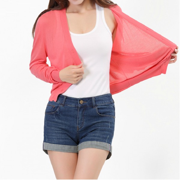 SKKO 女裝春裝新款 V領修身空調防曬針織開衫 純色長袖輕薄款外套工廠,批發,進口,代購