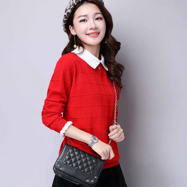 廠傢直銷2015秋冬新款短款套頭翻領學院風女式針織衫百搭毛衣女工廠,批發,進口,代購