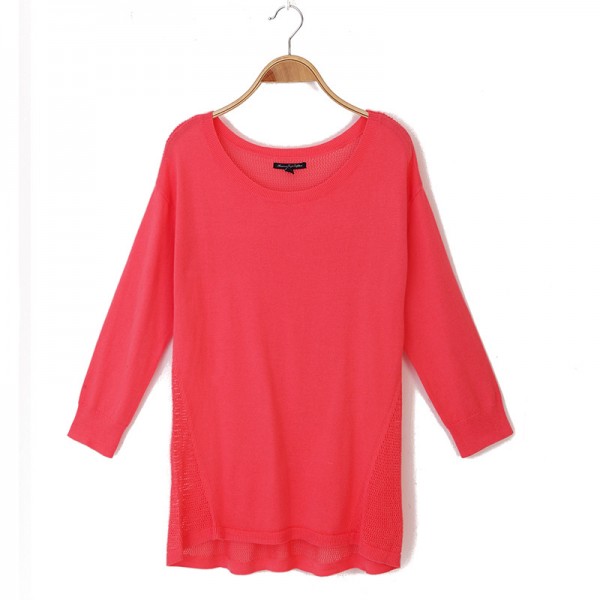 2015秋新品針織打底衫毛衣 休閒百搭網格鏤空寬松中長款針織衫工廠,批發,進口,代購