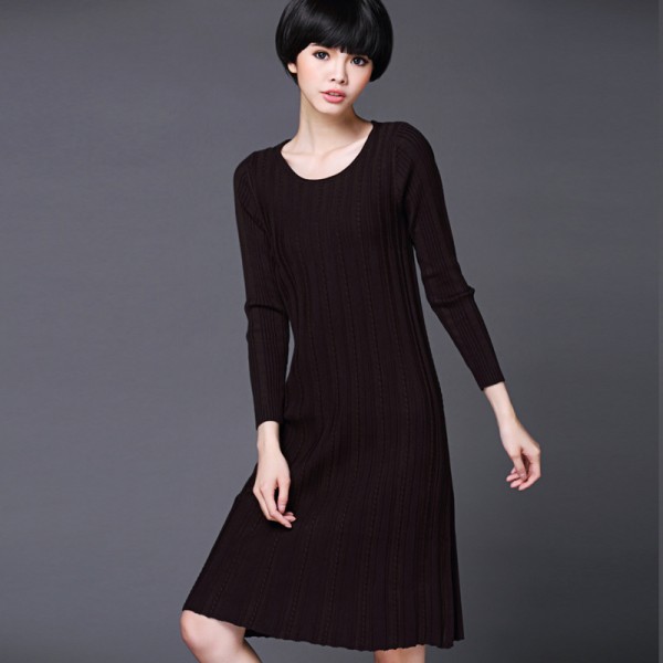 彩凰秋冬新品女式針織衫歐美中長款圓領套頭九分袖純色打底毛衣女工廠,批發,進口,代購