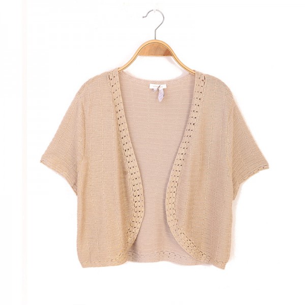 2015秋新品純色針織精品短款開衫 短袖鏤空針織外套大量批發工廠,批發,進口,代購