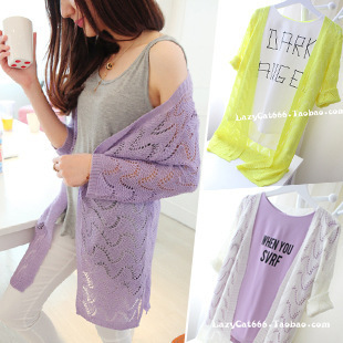 2014夏季空調衫 韓國東大門外搭開衫 寬松防曬衫薄女鏤空針織衫工廠,批發,進口,代購