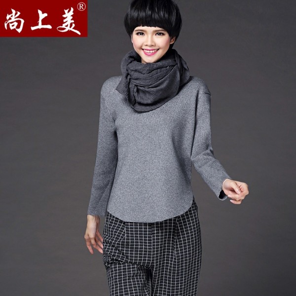 尚上美新款女式歐美風針織衫 寬松顯瘦開叉純色毛衣 廠傢批發代理工廠,批發,進口,代購