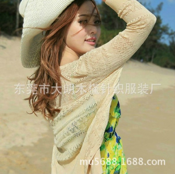 現貨2015春裝新款鏤空針織衫 女式韓版修身薄款外套空調防曬開衫工廠,批發,進口,代購