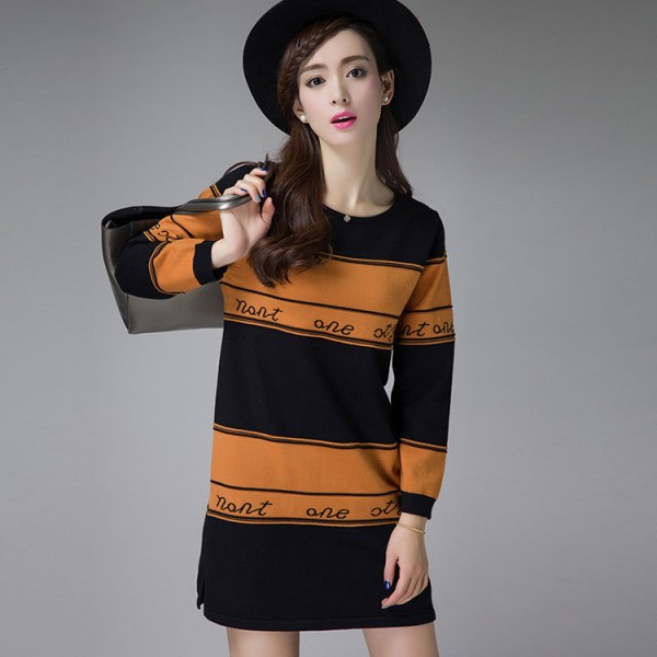 2015秋冬新款韓版時尚中長款寬條紋套頭針織衫 女式羊毛衫批發工廠,批發,進口,代購