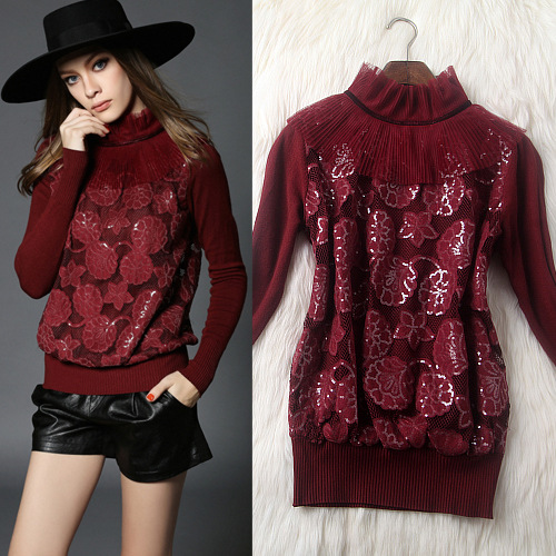 2015秋冬裝新款歐美時尚網格亮片彈性顯瘦百搭針織毛衫女T3955工廠,批發,進口,代購