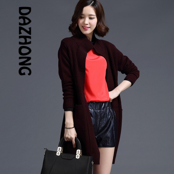 2015新款外搭秋季羊毛毛衣韓版寬松女式中長款開衫針織衫外套大碼工廠,批發,進口,代購