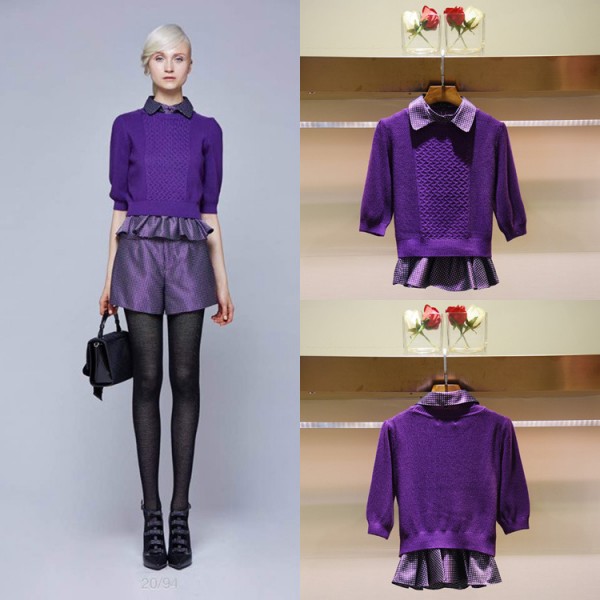 2015名媛翻領波點荷葉邊小香風短裙拼接套裝裙兩件套H7500801工廠,批發,進口,代購