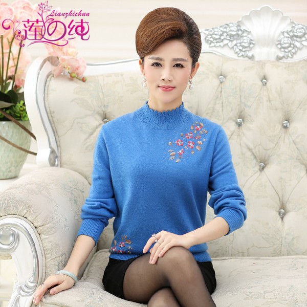 2015秋冬新品中老年女裝針織衫 女式媽媽裝套頭打底繡花毛衣批發工廠,批發,進口,代購