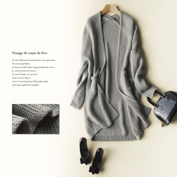 開衫2015歐洲站秋冬裝寬松顯瘦中長款針織衫韓版百搭蝙蝠袖毛衣女工廠,批發,進口,代購