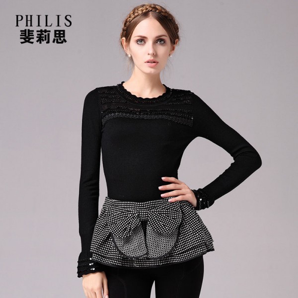 2015秋裝新品歐美高端女裝釘珠亮片假兩件毛針織衫4631代理批發工廠,批發,進口,代購