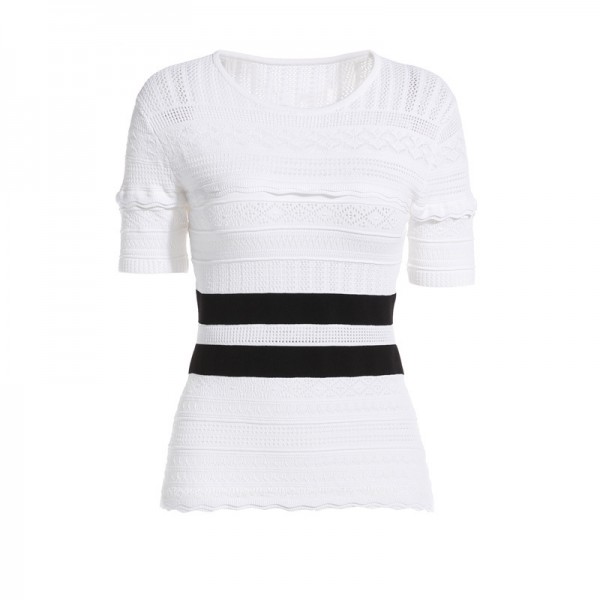 歐洲站外貿高端新款M麥傢重工針織撞色鏤空修身針織衫短袖 BH2501工廠,批發,進口,代購