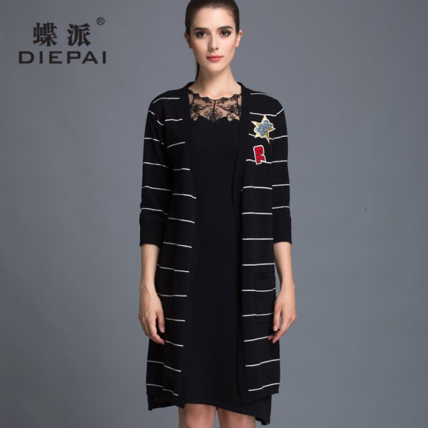 2015秋裝新款韓版女裝中長款寬松條紋外套薄款披肩針織開衫工廠,批發,進口,代購