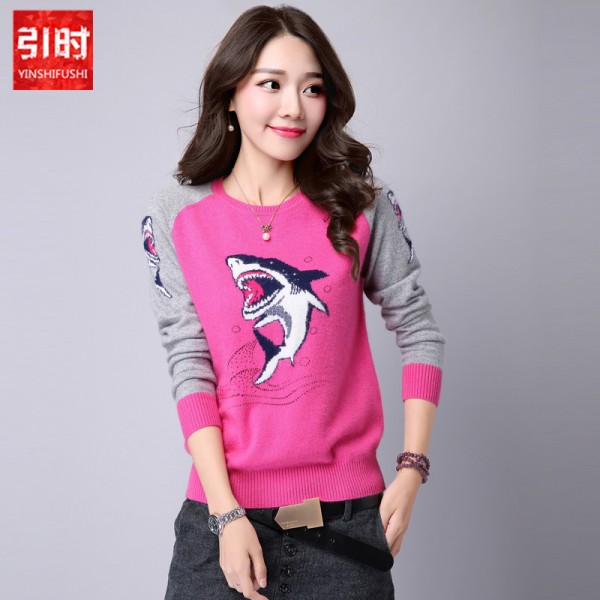 2015秋冬新款貂絨毛衣女 卡通圓領套頭修身女式針織打底衫 805工廠,批發,進口,代購