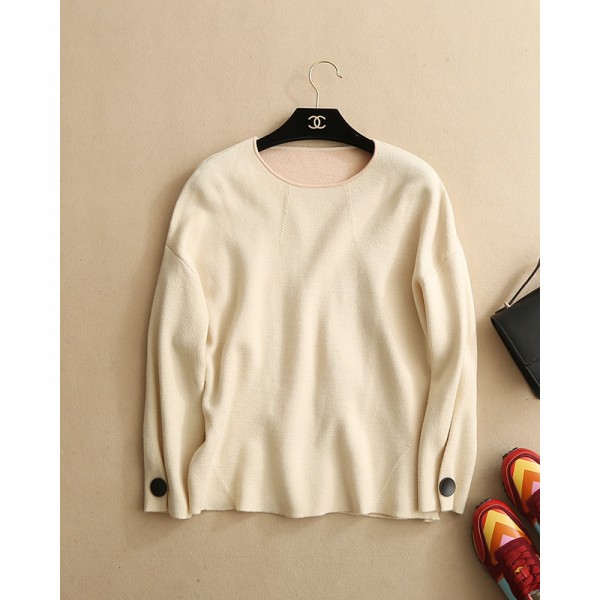 秋冬季新款女毛衣袖子一粒扣裝飾羊毛混紡插肩袖套頭針織衫潮 2色工廠,批發,進口,代購