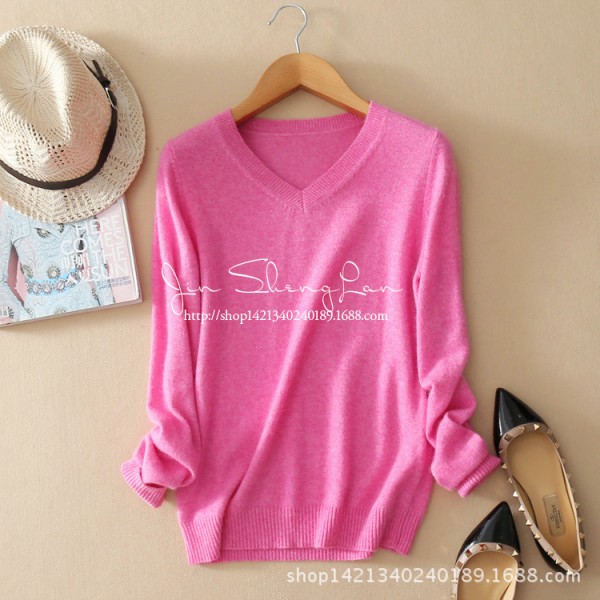 V領 一眼看中 質感手感超好 歐美時尚百搭款羊絨衫長袖套頭女8918工廠,批發,進口,代購