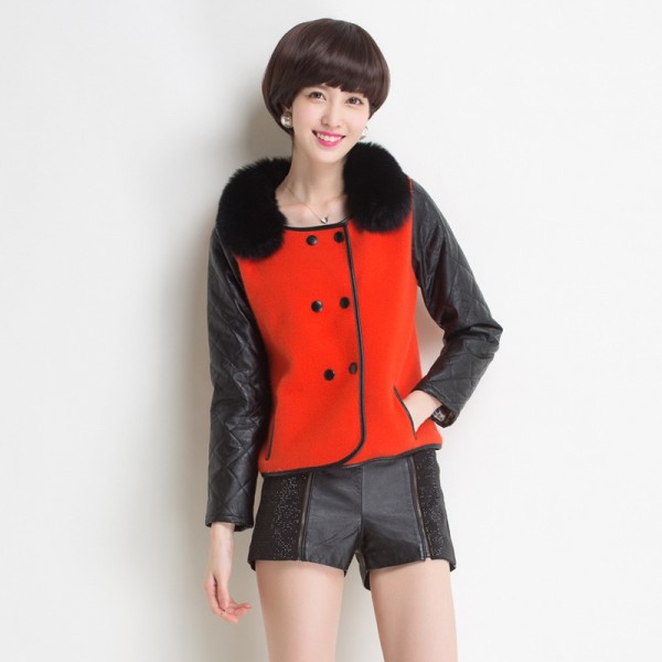 2015秋冬新款 女式貂絨衫 韓版長袖短款貂絨針織衫毛領修身外套女工廠,批發,進口,代購