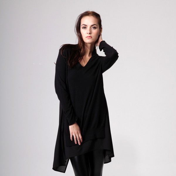 瑪拉咔囉2015秋裝新款 歐美高端女裝雪紡拼接羊絨套頭女式針織衫工廠,批發,進口,代購