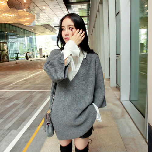 Y1502  MALI/2015秋冬 CH*OE混搭款 深V領超時髦毛衣OP（特）工廠,批發,進口,代購