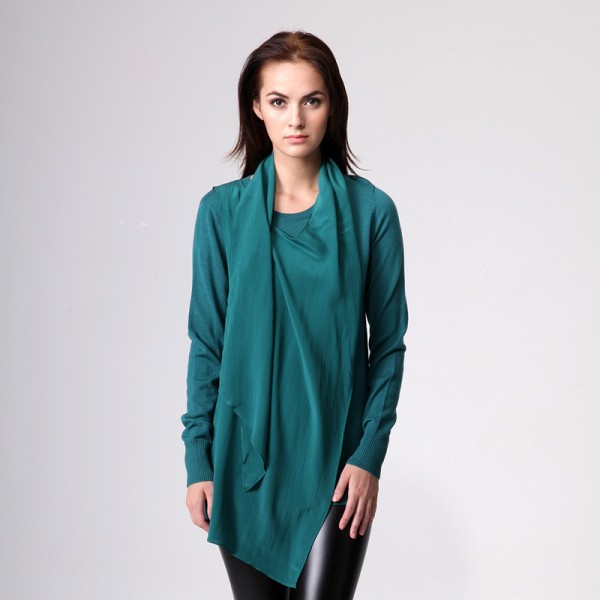 瑪拉咔囉2015秋裝新款歐美高端女裝真絲拼接圓領羊毛女式針織衫工廠,批發,進口,代購