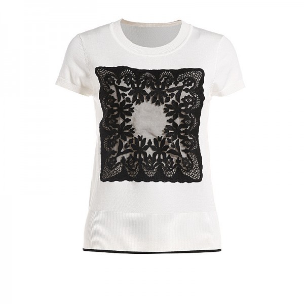 2015夏歐洲站高檔外貿女裝迪傢針織網紗繡花拼接上衣短袖 BF2906工廠,批發,進口,代購