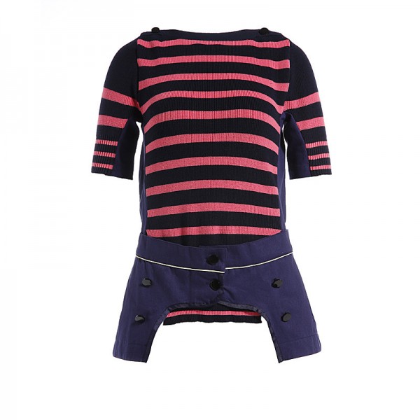 歐洲站高檔女裝一件代發一字領拼接條紋紐扣針織上衣短袖 BF2905工廠,批發,進口,代購