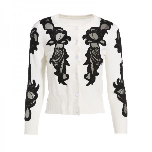 歐美高端秋裝爆款女裝重工刺繡羊毛針織開衫長袖 O110310工廠,批發,進口,代購