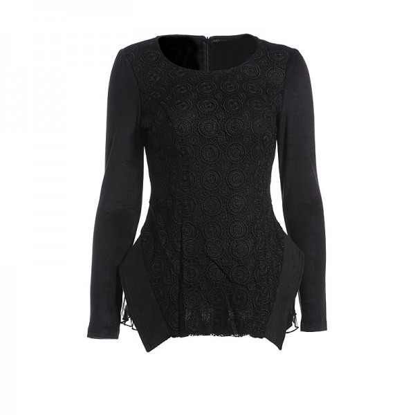 2015夏秋高端女裝歐洲站外貿純色水溶花拼接圓領上衣長袖 BG2102工廠,批發,進口,代購