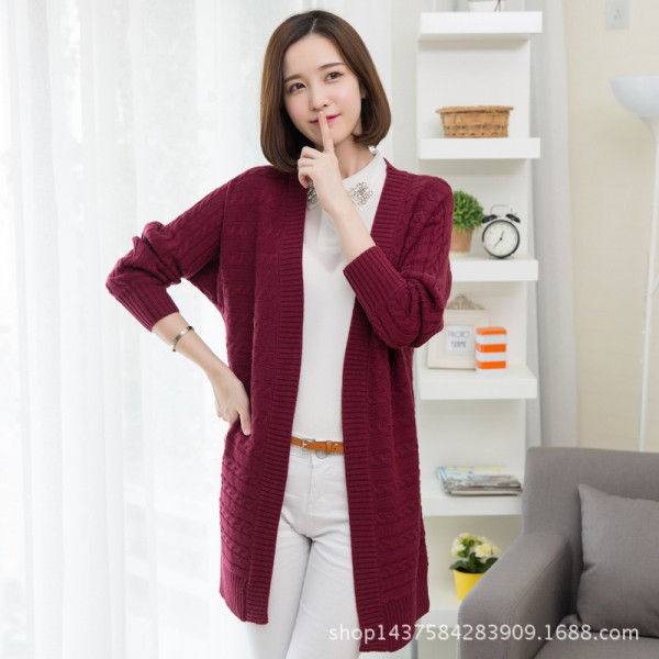 2015秋季新品女式針織衫 簡約百搭純色修身v字領中長款針織開衫工廠,批發,進口,代購