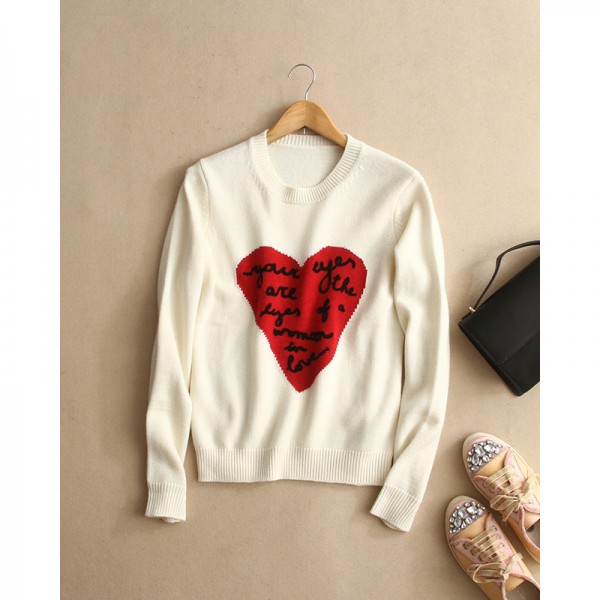 歐洲站時尚女愛心字母 羊毛羊絨圓領刺繡針織衫毛衣套頭上衣 2色工廠,批發,進口,代購