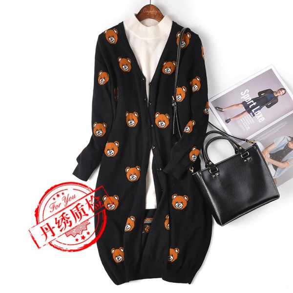 mosch*no2015秋裝新款V領小熊針織長款羊毛開衫披肩小外套女裝工廠,批發,進口,代購