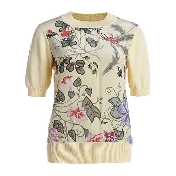 深圳歐洲站高端外貿女裝古傢圓領印花修身套頭針織衫短袖 BC2403工廠,批發,進口,代購
