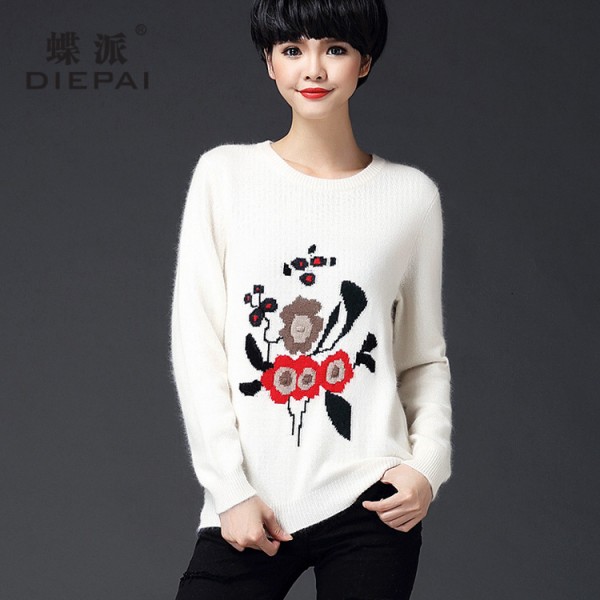 2015韓版女裝新款貂絨衫 秋冬套頭圓領加厚印花打底毛衣針織衫工廠,批發,進口,代購